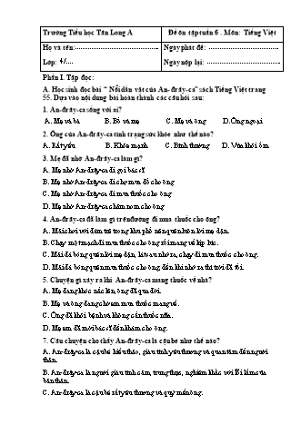 Đề cương ôn tập môn Tiếng Việt Lớp 4 - Tuần 6 - Năm học 2021-2022 - Trường Tiểu học Tân Long A