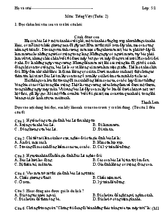 Đề cương ôn tập môn Tiếng Việt Lớp 5 - Tuần 2 - Năm học 2021-2022 - Trường Tiểu học Tân Long A