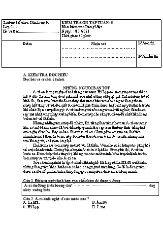 Đề cương ôn tập môn Tiếng Việt Lớp 5 - Tuần 6 - Năm học 2021-2022 - Trường Tiểu học Tân Long A