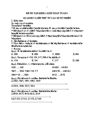 Đề cương ôn tập môn Toán Lớp 4 - Tuần 4 - Năm học 2021-2022 - Trường Tiểu học Tân Long A