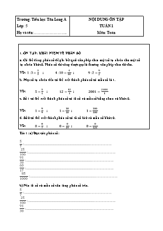 Đề cương ôn tập môn Toán Lớp 5 - Tuần 1 - Tiểu học Tân Long A