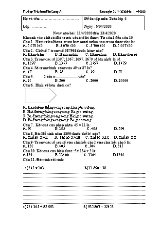 Đề ôn luyện Khối 4 - Năm học 2019-2020 - Trường Tiểu học Tân Long A (Có đáp án)