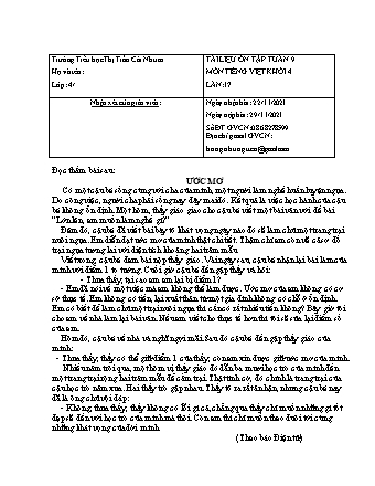 Đề ôn tập Lần 17+18 môn Tiếng Việt Lớp 4 - Tuần 9 - Năm học 2021-2022 - Trường Tiểu học Thị Trấn Cái Nhum (Có đáp án)