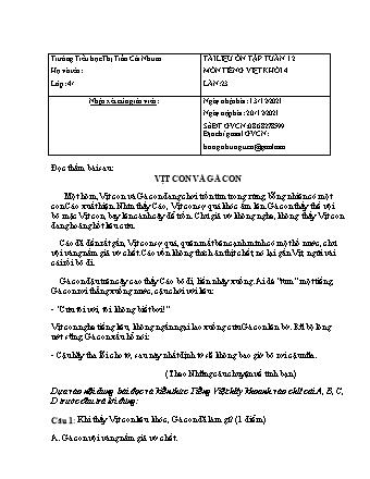 Đề ôn tập Lần 23+24 môn Tiếng Việt Lớp 4 - Tuần 12 - Năm học 2021-2022 - Trường Tiểu học Thị Trấn Cái Nhum (Có đáp án)