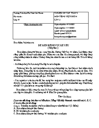 Đề ôn tập Lần 3+4 môn Tiếng Việt Lớp 4 - Tuần 2 - Năm học 2021-2022 - Trường Tiểu học Thị Trấn Cái Nhum (Có đáp án)