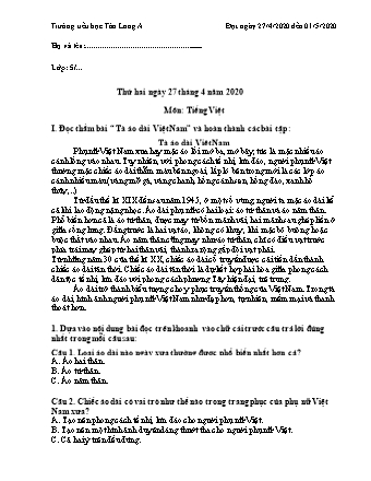Đề ôn tập Lớp 5 - Năm học 2019-2020 - Trường Tiểu học Tân Long A (Có đáp án)