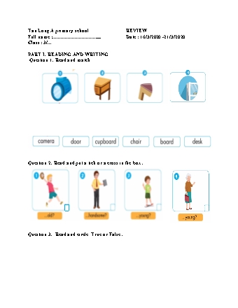 Đề ôn tập môn Tiếng Anh Lớp 3 - Năm học 2019-2020 - Tiểu học Tân Long A (Có đáp án)