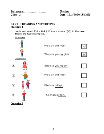 Đề ôn tập môn Tiếng Anh Lớp 3 - Review - Năm học 2019-2020 - Tiểu học Tân Long A (Có đáp án)