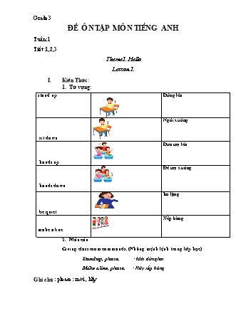 Đề ôn tập môn Tiếng Anh Lớp 3 - Tuần 1 to 3 - Trường Tiểu học Tân Long A