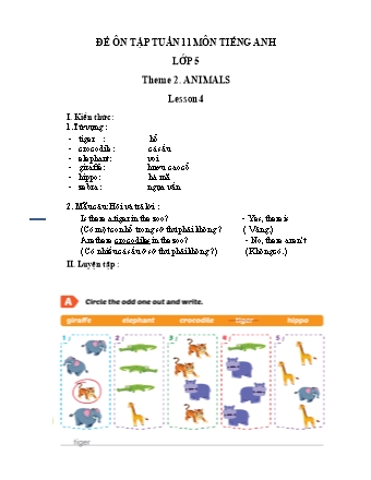 Đề ôn tập môn Tiếng Anh Lớp 5 - Tuần 11 - Theme 2: Animals. Lesson 4 - Trường Tiểu học Tân Long A