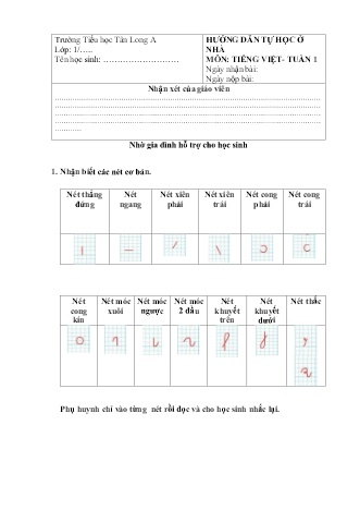 Đề ôn tập môn Tiếng Việt Lớp 1 - Tuần 1 - Trường Tiểu học Tân Long A