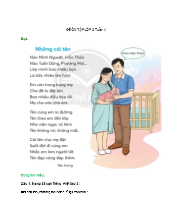 Đề ôn tập môn Tiếng Việt Lớp 2 (Sách Chân trời sáng tạo) - Tuần 4