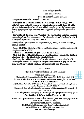 Đề ôn tập môn Tiếng Việt Lớp 2 (Sách Chân trời sáng tạo) - Tuần 1 - Bài 1+2: Bé Mai đã lớn - Thời gian biểu - Năm học 2021-2022 - Trường Tiểu học Tân Long Hội A