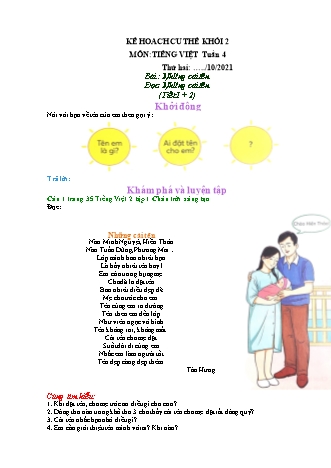 Đề ôn tập môn Tiếng Việt Lớp 2 (Sách Chân trời sáng tạo) - Tuần 4 - Bài: Những cái tên - Cô gió - Năm học 2021-2022 - Trường Tiểu học Tân Long Hội A