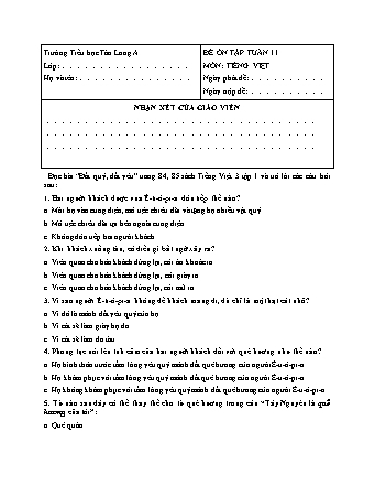 Đề ôn tập môn Tiếng Việt Lớp 3 - Tuần 11 - Trường Tiểu học Tân Long A