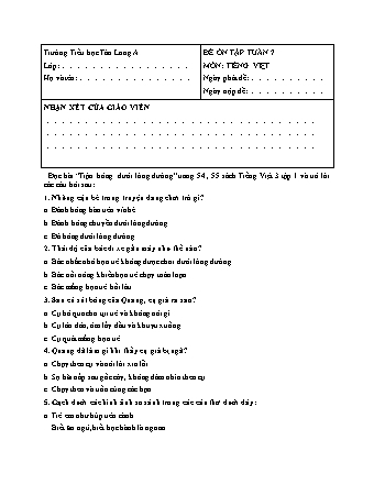 Đề ôn tập môn Tiếng Việt Lớp 3 - Tuần 7 - Năm học 2019-2020 - Trường Tiểu học Tân Long A (Có đáp án)