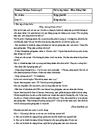 Đề ôn tập môn Tiếng Việt Lớp 4 - Tuần 1 - Trường Tiểu học Tân Long A