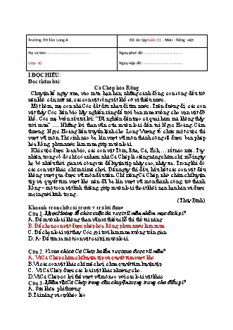 Đề ôn tập môn Tiếng Việt Lớp 4 - Tuần 11 - Trường Tiểu học Tân Long A