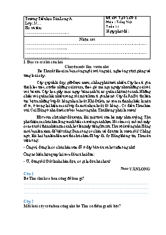 Đề ôn tập môn Tiếng Việt Lớp 5 - Năm học 2021-2022 - Trường Tiểu học Tân Long A (Có đáp án)