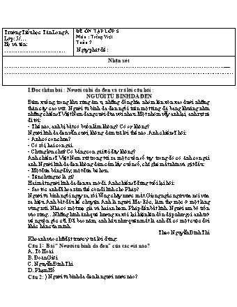 Đề ôn tập môn Tiếng Việt Lớp 5 - Tuần 7 - Trường Tiểu học Tân Long A (Có đáp án)