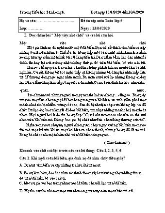 Đề ôn tập môn Tiếng Việt + Toán Khối 5 - Năm học 2019-2020 - Trường Tiểu học Tân Long A (Có đáp án)