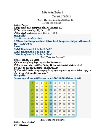 Đề ôn tập môn Toán Lớp 2 (Sách Chân trời sáng tạo) - Tuần 1 - Năm học 2021-2022 - Trường Tiểu học Tân Long Hội A