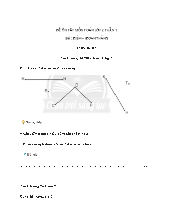 Đề ôn tập môn Toán Lớp 2 (Sách Chân trời sáng tạo) - Tuần 3 - Bài: Điểm - Đoạn thẳng