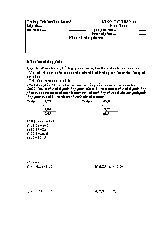 Đề ôn tập môn Toán Lớp 5 - Tuần 11 - Trường Tiểu học Tân Long A
