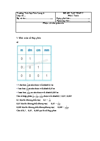 Đề ôn tập môn Toán Lớp 5 - Tuần 7 - Năm học 2019-2020 - Trường Tiểu học Tân Long A
