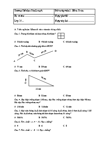 Đề ôn tập môn Toán + Tiếng Việt Lớp 3 - Tuần 3 - Trường Tiểu học Tân Long A