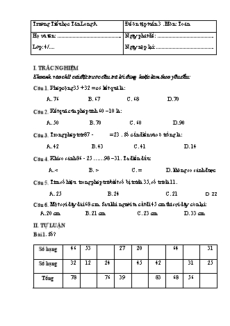 Đề ôn tập môn Toán + Tiếng Việt Lớp 4 - Tuần 3 - Năm học 2021-2022 - Trường Tiểu học Tân Long A