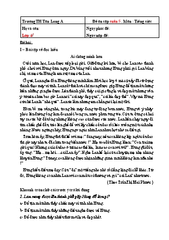 Đề ôn tập môn Toán + Tiếng Việt Lớp 4 - Tuần 5 - Năm học 2021-2022 - Trường Tiểu học Tân Long A