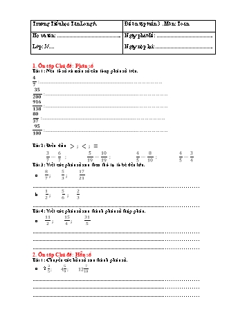 Đề ôn tập môn Toán + Tiếng Việt Lớp 5 - Tuần 3 - Tiểu học Tân Long A