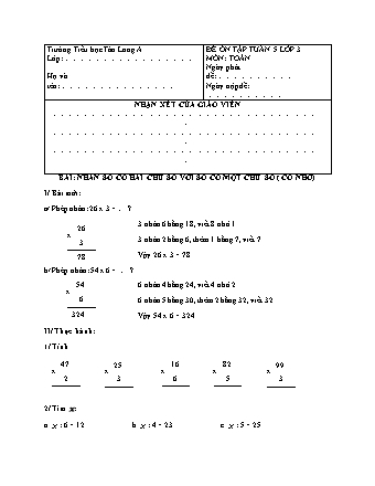Đề ôn tập môn Toán + Tiếng Việt + Tiếng Anh Lớp 3 - Tuần 5 - Trường Tiểu học Tân Long A