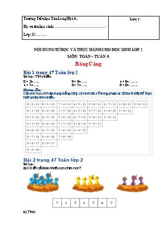 Đề ôn tập tự học và thực hành cho học sinh môn Toán Lớp 2 (Sách Chân trời sáng tạo) - Tuần 6 - Năm học 2021-2022 - Trường Tiểu học Tân Long Hội A