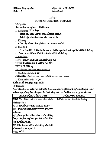 Giáo án Công nghệ Lớp 6 - Tiết 37: Cơ sở ăn uống hợp lý (Phần I) - Năm học 2020-2021 - Thái Quý