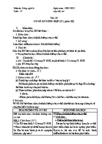 Giáo án Công nghệ Lớp 6 - Tiết 39+40: Cơ sở ăn uống hợp lý (Phần III) - Vệ sinh an toàn thực phẩm - Năm học 2020-2021 - Thái Quý