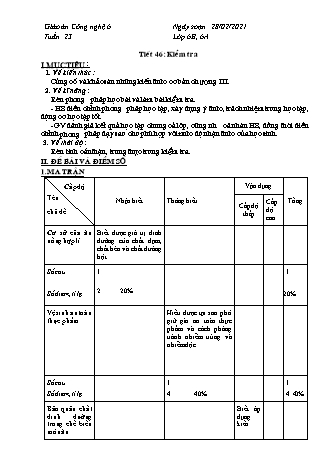 Giáo án Công nghệ Lớp 6 - Tiết 46: Kiểm tra - Năm học 2020-2021 - Thái Quý