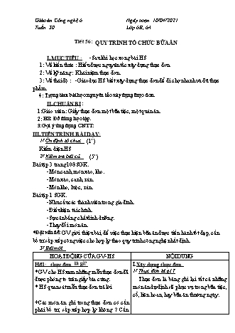 Giáo án Công nghệ Lớp 6 - Tiết 56+57: Quy trình tổ chức bữa ăn (Tiết 1+2) - Năm học 2020-2021 - Thái Quý