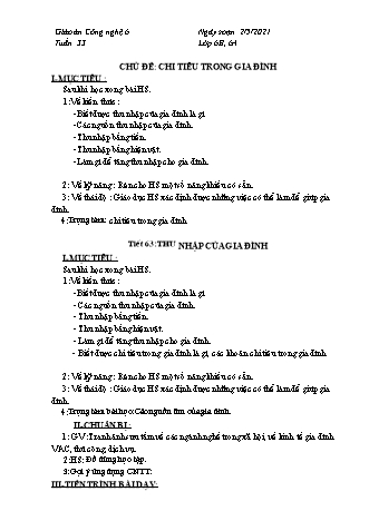 Giáo án Công nghệ Lớp 6 - Tiết 63+64: Thu nhập của gia đình (Tiết 1+2) - Năm học 2020-2021 - Thái Quý