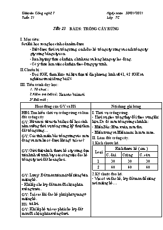 Giáo án Công nghệ Lớp 7 - Bài 26+27: Trồng cây rừng - Chăm sóc cây rừng sau khi trồng - Năm học 2020-2021 - Thái Quý