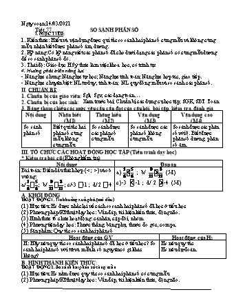 Giáo án Đại số Lớp 6 - Tiết 77 đến 79 - Bài: So sánh phân số - Cộng hai phân số - Năm học 2020-2021 - Nguyễn Mạnh Quân