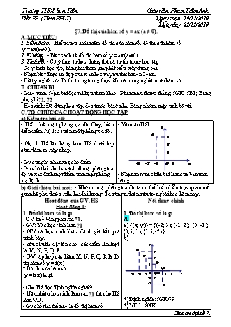 Giáo án Đại số Lớp 7 - Tiết 33, Bài 7: Đồ thị của hàm số y = ax (a ≠ 0) - Năm học 2020-2021 - Phạm Tuấn Anh