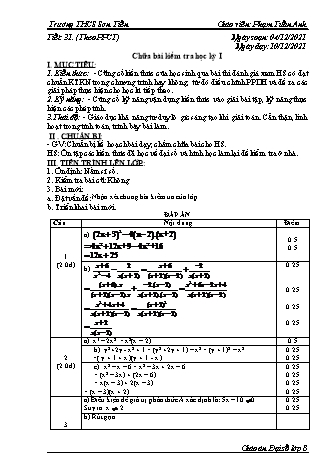 Giáo án Đại số Lớp 8 - Tiết 31: Chữa bài kiểm tra học kỳ I - Năm học 2021-2022 - Phạm Tuấn Anh