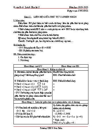 Giáo án Đại số Lớp 8 - Tiết 57+58: Liên hệ giữa thứ tự và phép nhân. Luyện tập - Năm học 2020-2021 - Trường THCS Sơn Tiến
