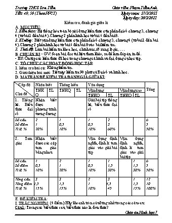 Giáo án Hình học Lớp 7 - Tiết 49+50: Kiểm tra, đánh giá giữa kì - Năm học 2020-2021 - Phạm Tuấn Anh