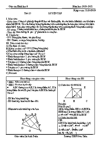 Giáo án Hình học Lớp 8 - Tiết 15 đến 18 - Năm học 2020-2021 - Lê Anh Tuấn