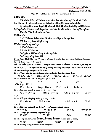 Giáo án Hình học Lớp 8 - Tiết 25: Luyện tập - Năm học 2020-2021 - Trường THCS Sơn Tiến