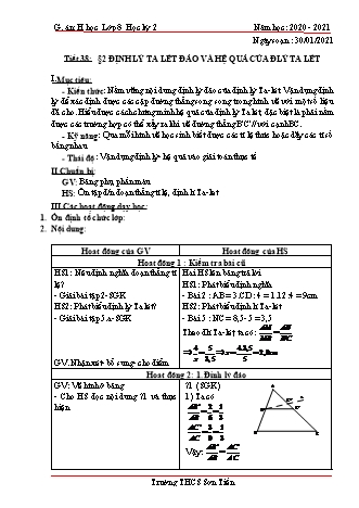 Giáo án Hình học Lớp 8 - Tiết 46: Luyện tập - Năm học 2020-2021 - Trường THCS Sơn Tiến