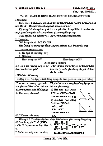 Giáo án Hình học Lớp 8 - Tiết 48 đến 50 - Năm học 2020-2021 - Trường THCS Sơn Tiến Giáo án Hình học Lớp 8 - Tiết 48 đến 50 - Năm học 2020-2021 - Trường THCS Sơn Tiến